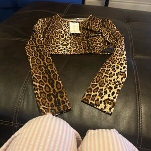 Leopard Print Long Sleeve Crop Top
